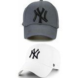 EKE TEKSTİL Unisex 2'li Beyzbol Ny New York Şapka - Standart - Gri - Beyaz
