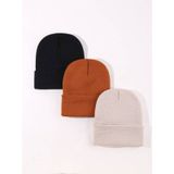 Eke Tekstil Unisex Katlamalı 3'lü Bere Seti Kiremit - Siyah - Taş Siyah - Kiremit