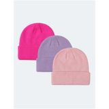 Eke Tekstil Unisex Katlamalı Fuşya - Lila - Pembe 3'lü Bere Seti