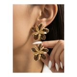 EKİDORA Lilyum Küpe Kadın Acı Kahve Mineli 2’li Gold Çelik Görünümlü Şık Zarif Yeni Model Takı