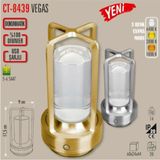 ekim aydınlatma Şarjlı Ledli Vegas Masa Lambası Krom 3 Renk Işık Abajur - Altın