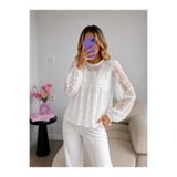 Ekim Store Beyaz Dantel Nakışlı Tül Bluz