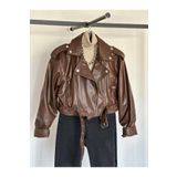 Ekim Store Kahverengi Biker Crop Deri Ceket