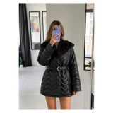 Ekim Store Kapitone Kemerli Oversize İçi Kürk Şişme Mont