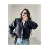 Ekim Store Kemerli Boyfriend Crop Deri Ceket