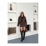 Ekim Store Kemerli Oversize Crop Deri Ceket