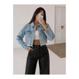 Ekim Store Kolu Cepli Crop Denim Kot Ceket