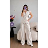 Ekim Store Krem Kruvaze Bağcıklı Yelek Pantolon Blazer Takım