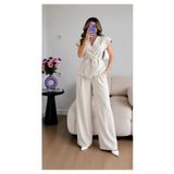 Ekim Store Krem Kruvaze Bağcıklı Yelek Pantolon Blazer Takım