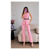 Ekim Store Pembe Kemerli Metal Aksesuarlı Yelek Pantolon Blazer Takım