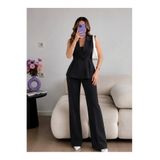 Ekim Store Siyah Bele Oturan Pileli Yelek Pantolon Blazer Takım