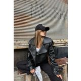 Ekim Store Vintage Kadın Deri Biker Ceket