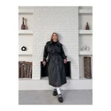 Ekim Store Yeni Sezon Kruvaze Kemerli Oversize Uzun Deri Trençkot