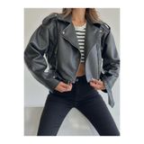 Ekim Store Yeni Sezon Oversize Siyah Biker Deri Ceket