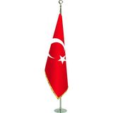 Ekin Bayrak Makam Türk Bayrağı (Sarı Simli) + 245cm Krom Makam Direği (Takım)