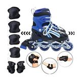 Ekin Toys Paten Işıklı Ayarlanabilir Çocuk Alıştırma Pateni 2 Fonksiyon Dizlik Dirseklik Bileklik Koruyucu Set 38-41 ( L Beden ) - Mavi - 38 - 41