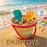 Ekin Toys Yer Kaplamayan Katlanabilir Silikon Kum Kova Kürek Seti Çocuk Deniz Kum Oyuncakları Plaj Seti - Sarı
