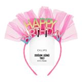 Eklips Doğum Günü Happy Birthday Tacı Koyu Pembe