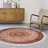 Eko Trend DJT Banyo Paspası Yıkanabilir Kaymaz Taban P1356 Yuvarlak Vintage Kırmızı