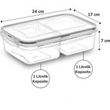 EkoAlışverişDünyam 2 Bölmeli 1+1 Litre Kilitli Kapaklı Erzak Saklama Kabı LC-525 (5510)
