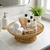EkoAlışverişDünyam 28 cm Plastik Rattan Servis Çanağı – Doğal Hasır Görünümlü Dekoratif Meyve, Ekmek ve Sunum Kasesi (5510)
