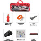 EkoAlışverişDünyam 2li Set 4 Gen Çanta 7pcs + 38PCS Oto Trafik Seti + Ilk Yardım Seti Yangın Tüpü=1kg 2pcs Reflektör Bez Kemer Çekme Halat=2.9mt Araç Takoz Buz Kazıma Set Çantası (5510)