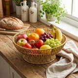 EkoAlışverişDünyam 31 cm Plastik Rattan Servis Çanağı – Doğal Hasır Görünümlü Dekoratif Meyve, Ekmek ve Sunum Kasesi (5510)