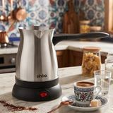 EkoAlışverişDünyam Çelik Elektrikli Cezve Türk Kahve Makinesi - 6FİNCAN=500ML 360° Kablosuz Kullanım Katlanır Kulp SCM-9038 (5510)