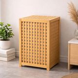 EkoAlışverişDünyam Kalın Ahşap Bambu Kirli Çamaşır Sepeti Kumaş Çantalı SEPET=40X40X58CM (5510)