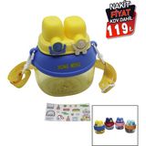 EkoAlışverişDünyam Yüz Modeli - 2 Kilitli Kapak Renkli Mika Kristal Suluk Matara Pipetli - Naylon Çantalı - Askılı 1280ML (5510)