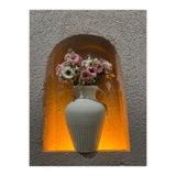 Ekodoğa 20 cm Toprak Vazo, Dekoratif Çömlek, Şerit Desenli, Beyaz