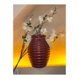 Ekodoğa 20 cm Toprak Vazo, Yuvarlak Model, Dekoratif Çömlek, Bordo