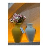 Ekodoğa 2'li Set 20 cm Toprak Vazo, Dekoratif Çömlek, Şerit Desenli, Beyaz-Sarı