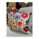 Ekodoğa 3D Dijital Baskı Çiçekli Kırlent Kılıfı, 43x43 cm, Krem, 2'li Set