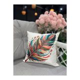 Ekodoğa 3D Dijital Baskı Renkli Kuş Tüyü Desenli Kırlent Kılıfı, 43x43 cm, Krem