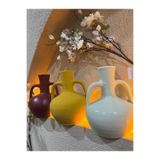 Ekodoğa 3'lü Set 30 cm Toprak Vazo, Hazeran Dekoratif Çömlek, Beyaz-Sarı-Bordo