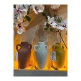 Ekodoğa 3'lü Set Dekoratif Toprak Vazo, 15 cm, Kulplu, Beyaz-Sarı-Bordo