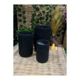 Ekodoğa 3'lü Siyah Çizgili Silindir Hafif Beton Saksı Seti, 23-29-36 cm Genişlik, 37-47-56 cm Yükseklik