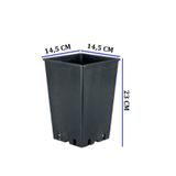 Ekodoğa Kare Üretim Saksı 14,5X23Cm 4 Lt 20 Adet Üretim Saksısı Siyah Saksı Plastik Saksı