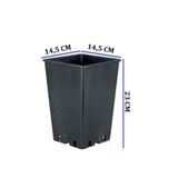 Ekodoğa Kare Üretim Saksı 14,5X23Cm 4 Lt 3 Adet Üretim Saksısı Siyah Saksı Plastik Saksı