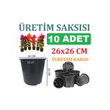 Ekodoğa Üretim Saksısı 10 Adet 26X26 Cm 12 Lt Plastik Saksı Siyah Üretim Saksı Bitki Saksısı