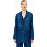 Ekol Çift Düğmeli Astarsız Ceket Indıgo 04102 - Indigo - 44