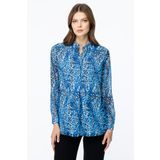 EKOL Desenli Uzun Kol Bluz Mavi, 40, 25K.EKL.BLZ.02049.1, Saks, Kadın