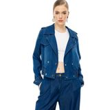 Ekol Kadın Beli Lastikli Crop Mont 6008 Indigo 42
