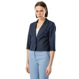 Ekol Kadın Çizgi Desenli Crop Ceket 4048 Lacivert