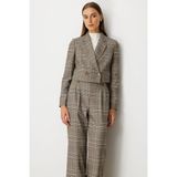 Ekol Kadın Ekoseli Crop Ceket 5075 Vizon - 42
