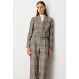 Ekol Kadın Ekoseli Crop Ceket 5075 Vizon