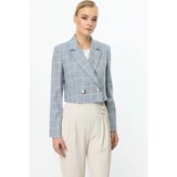 Ekol Kadın Ekoseli Indigo Crop Ceket 04030 - 38 - İndigo
