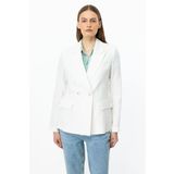 Ekol Kadın Kruvaze Yaka Keten Ceket 4018 Ekru