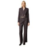 Ekol Kadın Simli Kumaş Wide Leg Pantolon 5171 Bordo